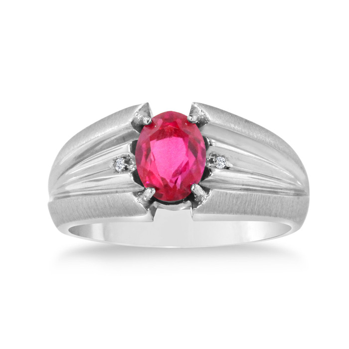 1.5 Carat Oval Created Ruby & Diamond Men's Ring Crafted in Solid White Gold,  by SuperJeweler