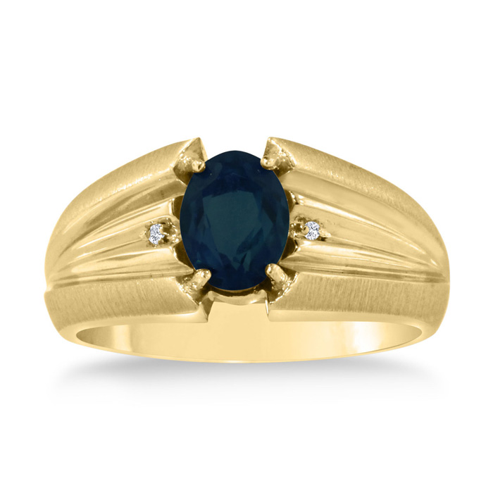 1.5 Carat Oval Created Sapphire & Diamond Men's Ring Crafted in Solid 14K Yellow Gold,  by SuperJeweler