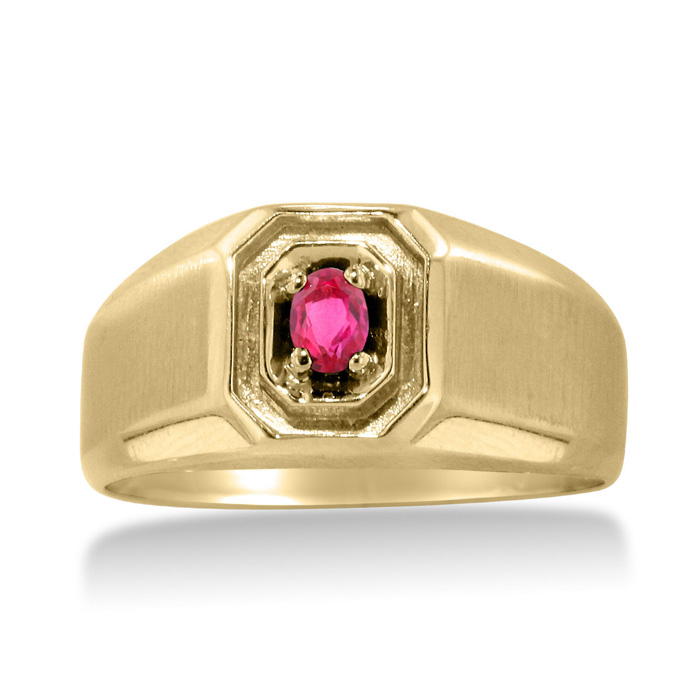 1/4 Carat Oval Created Ruby Men's Ring Crafted in Solid Yellow Gold by SuperJeweler