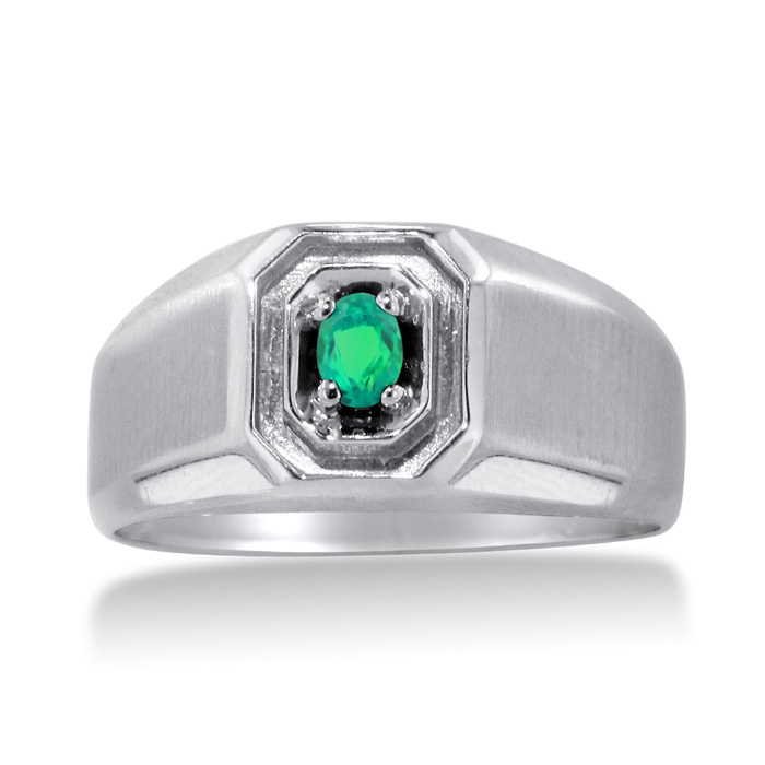 1/4 Carat Oval Created Emerald Men's Ring Crafted in Solid 14K White Gold by SuperJeweler