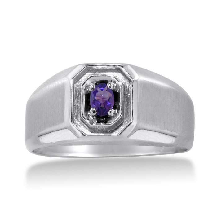 1/4 Carat Oval Amethyst Men's Ring Crafted in Solid White Gold by SuperJeweler