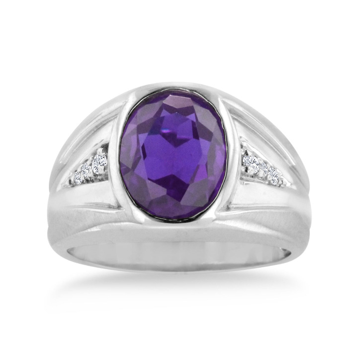 4 1/2 Carat Oval Amethyst & Diamond Men's Ring Crafted in Solid White Gold,  by SuperJeweler