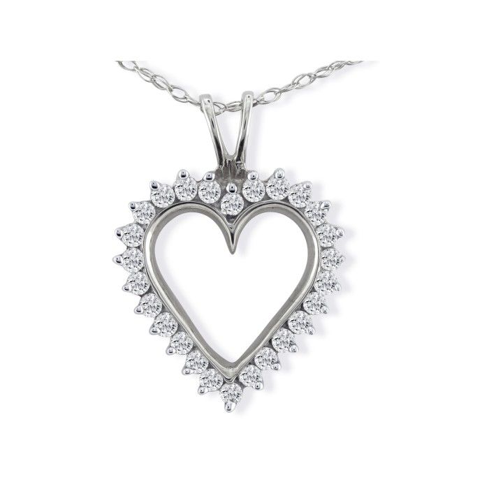 PRICE. 1 Carat Perfect Diamond Heart Pendant Necklace, White Gold, , 18 Inch Chain by SuperJeweler