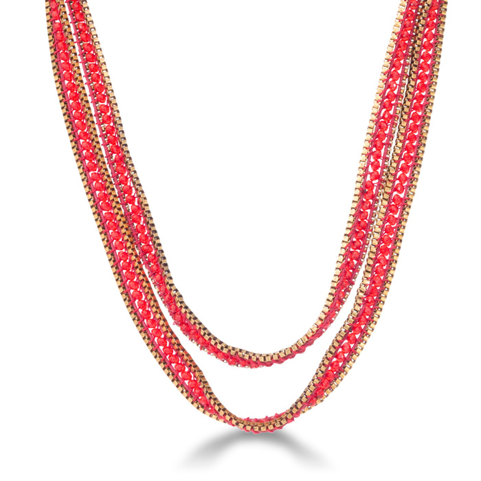 Red Crystal Wrap Necklace w/ Gold Tone Box Chain Bracelet Border & Button Closure, 40 Inches Long by SuperJeweler