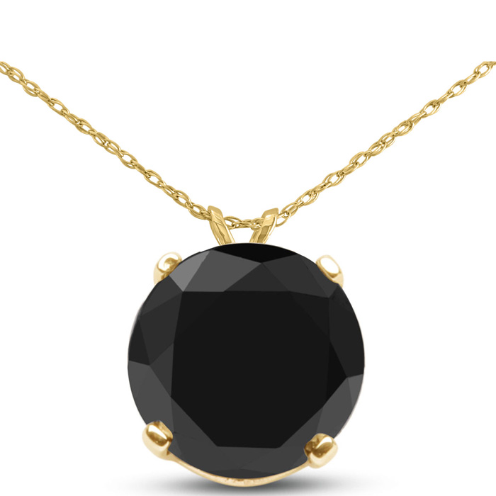 2 Carat Black Diamond Solitaire Pendant Necklace In 14k Yellow Gold (1.5 G), 18 Inch Chain By SuperJeweler