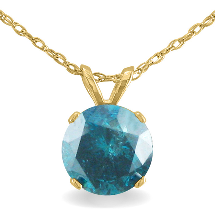 1.5 Carat Blue Diamond Solitaire Pendant Necklace, 14k Yellow Gold (1.4 g), 18 Inch Chain by SuperJeweler