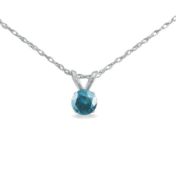 1/5 Carat Blue Diamond Pendant Necklace In Sterling Silver, 18 Inch Chain By SuperJeweler