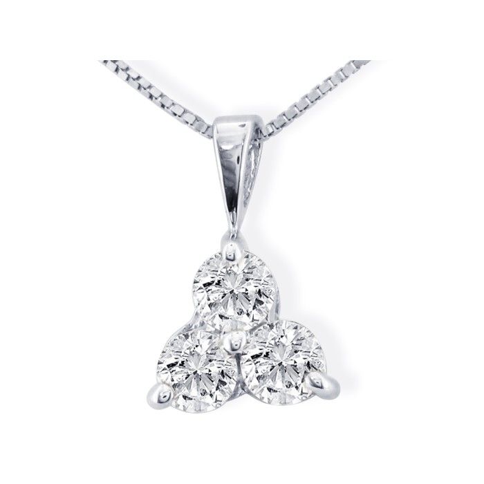 1/8 Carat Three Diamond Triangle Style Diamond Pendant Necklace In 14k White Gold (0.8 G), I/J, 18 Inch Chain By SuperJeweler