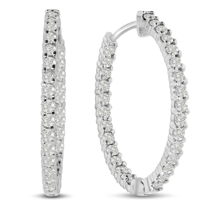 2 Carat Endless Diamond Hoop Earrings Crafted in Solid 14K White Gold,  by SuperJeweler