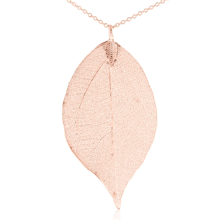 24k Rose Gold (9.3 g) Overlay Leaf Pendant Necklace on Chain, 18 Inch Chain by SuperJeweler