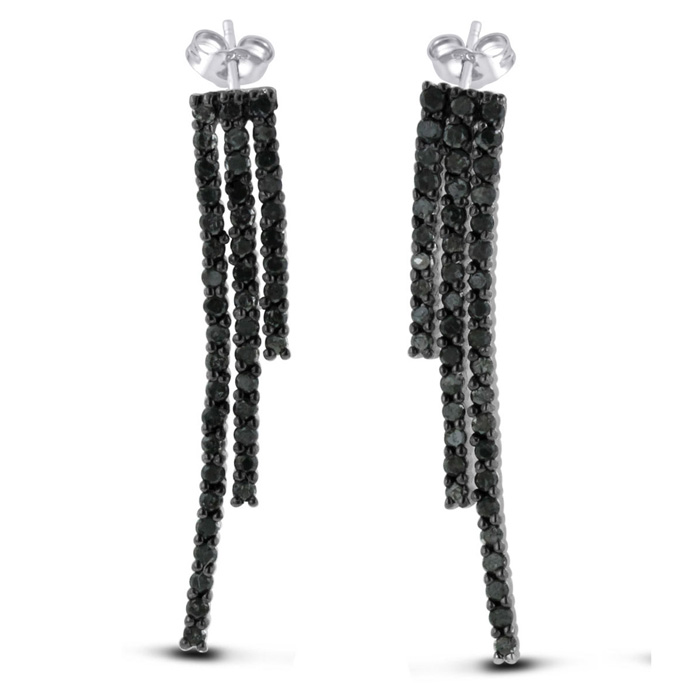 Dramatic 1 Carat Black Diamond Multi-Row Line Earrings Crafted in Solid Sterling Silver by SuperJeweler