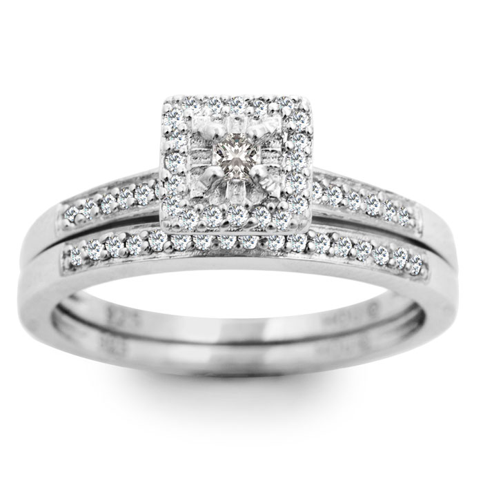 1/4 Carat Pave Halo Diamond Bridal Ring Set in Sterling Silver (, I1) by SuperJeweler