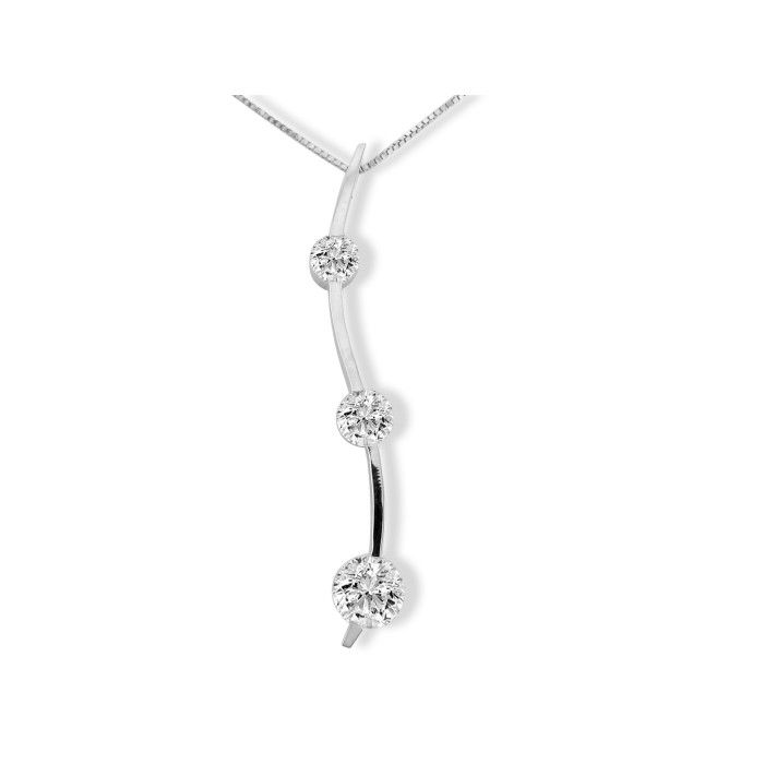 1/4 Carat Curve Style Three Diamond Pendant Necklace in 14k White Gold, , 18 Inch Chain by SuperJeweler