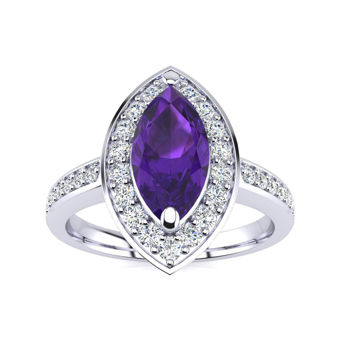 1 Carat Marquise Amethyst & Diamond Ring in 14K White Gold (3 g),  by SuperJeweler