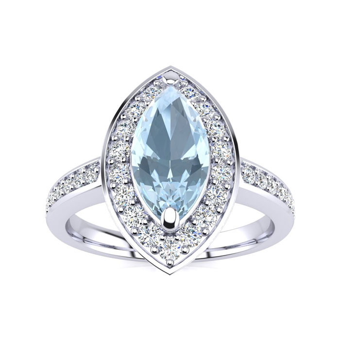 1 Carat Marquise Aquamarine & Diamond Ring in 14K White Gold (3 g),  by SuperJeweler