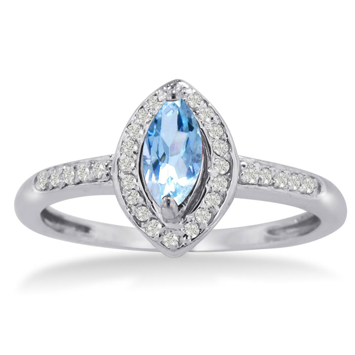 3/4 Carat Marquise Aquamarine & Diamond Ring Crafted in Solid 14K White Gold,  by SuperJeweler