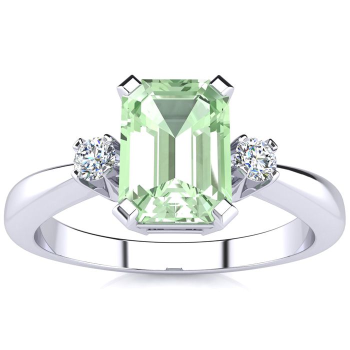 1 Carat Green Amethyst & Diamond Ring Crafted in Solid 14K White Gold