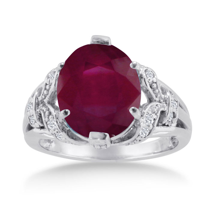 6 Carat Oval Ruby & Diamond Ring Crafted in Solid 14K White Gold,  by SuperJeweler