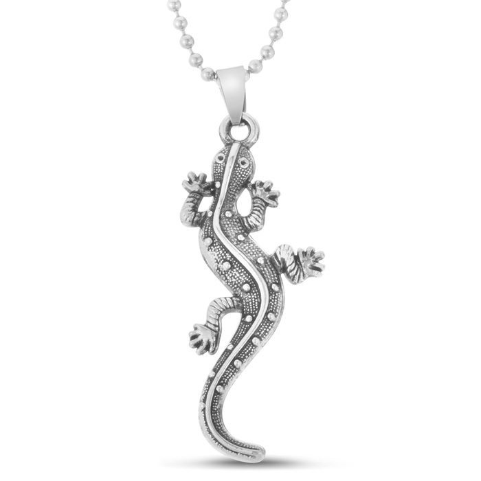 Men's Stainless Steel Lizard Pendant Necklace, 20 Inches by SuperJeweler