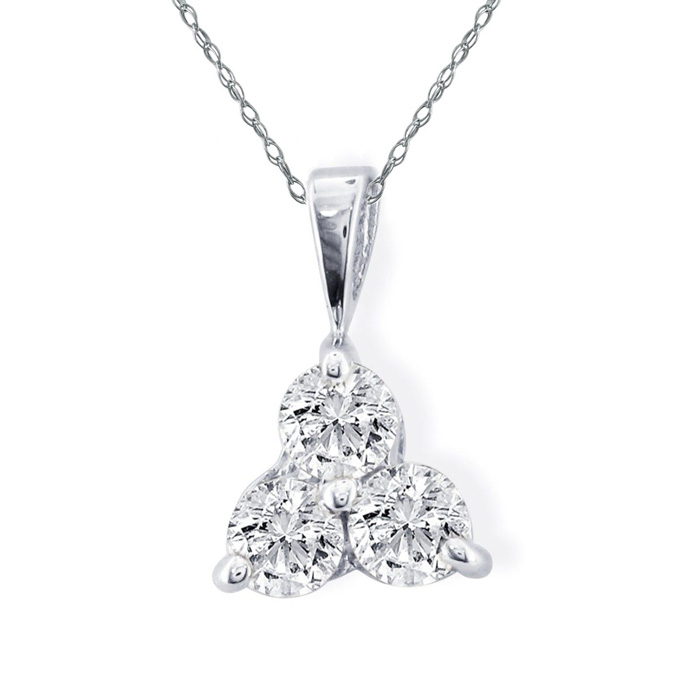 1/2 Carat Three Diamond Triangle Style Diamond Pendant Necklace in 14k White Gold, , 18 Inch Chain by SuperJeweler