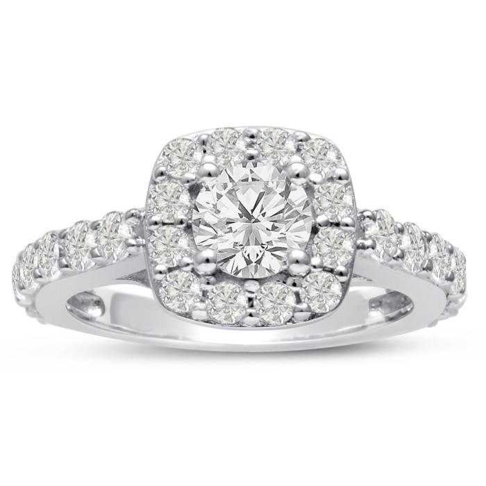 1 3/4 Carat Halo Diamond Engagement Ring in 14K White Gold (5.8 g) (, I1-I2 Clarity Enhanced) by SuperJeweler