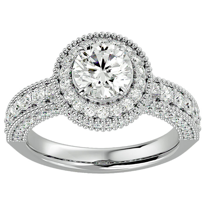 2.5 Carat Halo Diamond Engagement Ring in 14K White Gold (3 g) (, I1-I2 Clarity Enhanced) by SuperJeweler
