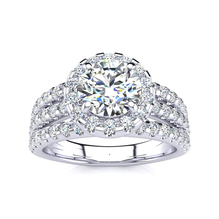 2 Carat Round Halo Diamond Engagement Ring in 14K White Gold (6 g) (, I1-I2 Clarity Enhanced) by SuperJeweler