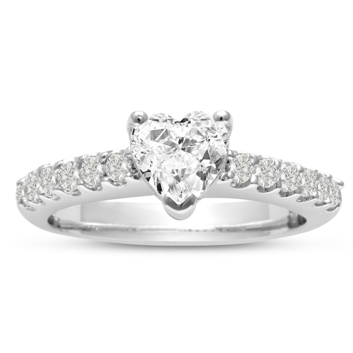 1 1/3 Carat Heart Shape Diamond Engagement Ring Crafted in 14K White Gold (5.1 g) (, SI2-I1) by SuperJeweler