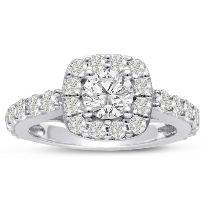 1 3/4 Carat Halo Diamond Engagement Ring Crafted in 14K White Gold (5.8 g),  by SuperJeweler