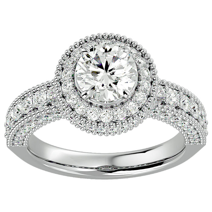 2.5 Carat Halo Diamond Engagement Ring in 14K White Gold (3 g) (, SI2-I1) by SuperJeweler