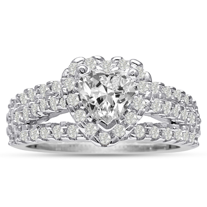 1 2/3 Carat Heart Halo Diamond Engagement Ring in 14K White Gold 