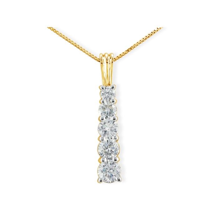 1/4 Carat Stick Style Journey Diamond Pendant Necklace in 14k Yellow Gold (2.7 g), , 18 Inch Chain by SuperJeweler