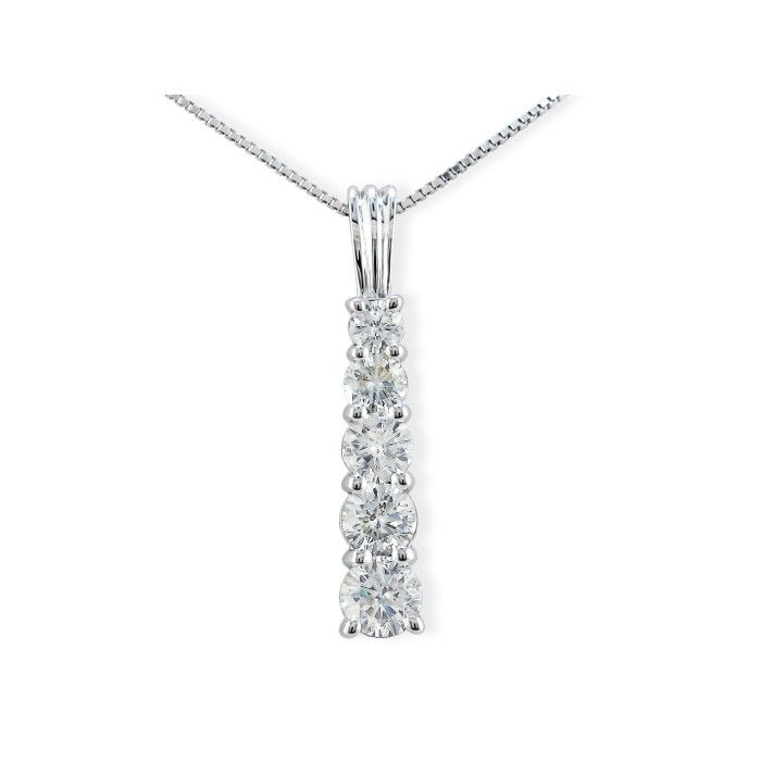 1 Carat Stick Style Journey Diamond Pendant Necklace In 14k White Gold (4 G), , 18 Inch Chain By SuperJeweler