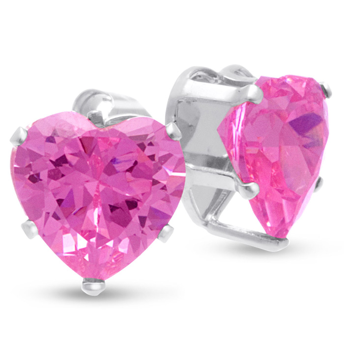 4 Carat Diamond Size Pink Cubic Zirconia Heart Stud Earrings, Sterling Silver by SuperJeweler