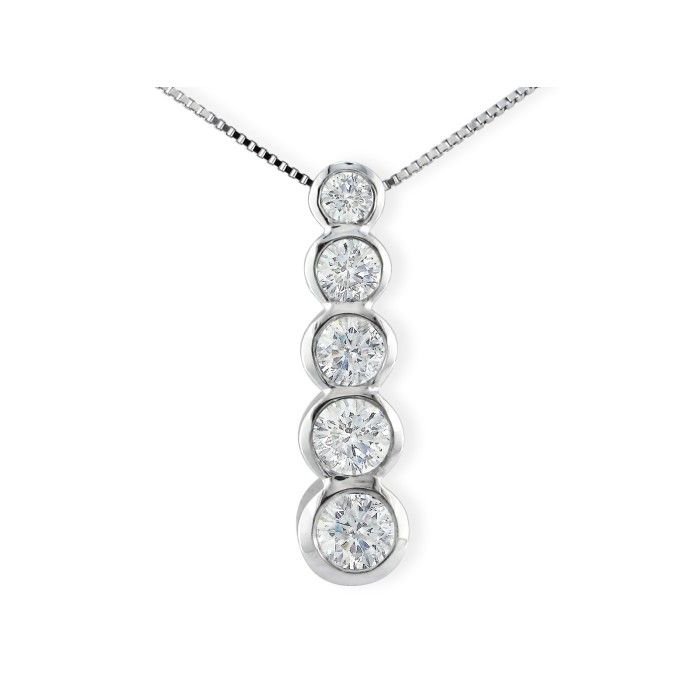 3/4 Carat Bezel Set Journey Diamond Pendant Necklace in 14k White Gold (3.9 g), , 18 Inch Chain by SuperJeweler