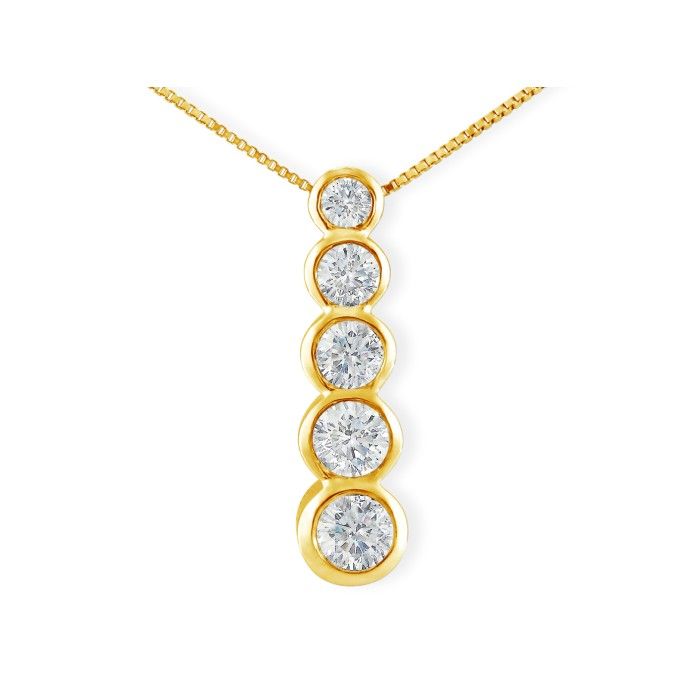 3/4 Carat Bezel Set Journey Diamond Pendant Necklace in 14k Yellow Gold (3.9 g), , 18 Inch Chain by SuperJeweler