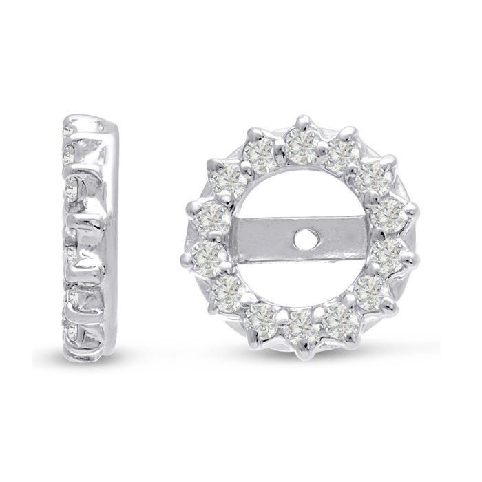 14K White Gold Classic Diamond Earring Jackets, Fits 2-2 1/2ct Stud Earrings