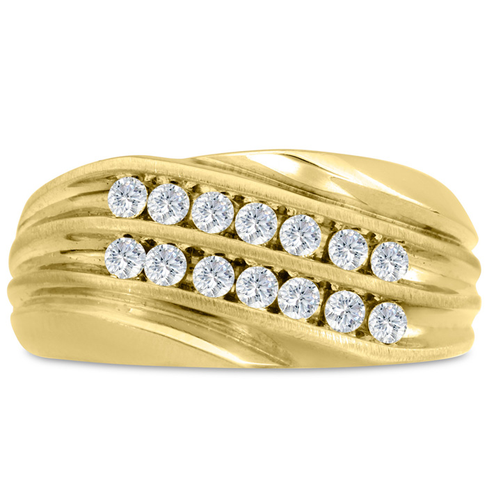 Men's 1/2 Carat Diamond Wedding Band in Yellow Gold, G-H Color, , 10.76mm Wide by SuperJeweler