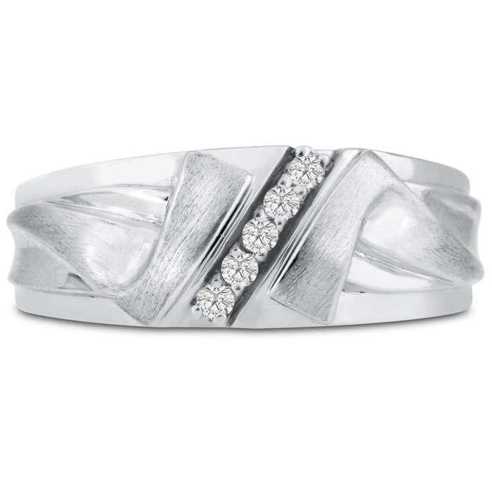 Men's 1/10 Carat Diamond Wedding Band in White Gold, G-H Color, , 8.60mm Wide by SuperJeweler