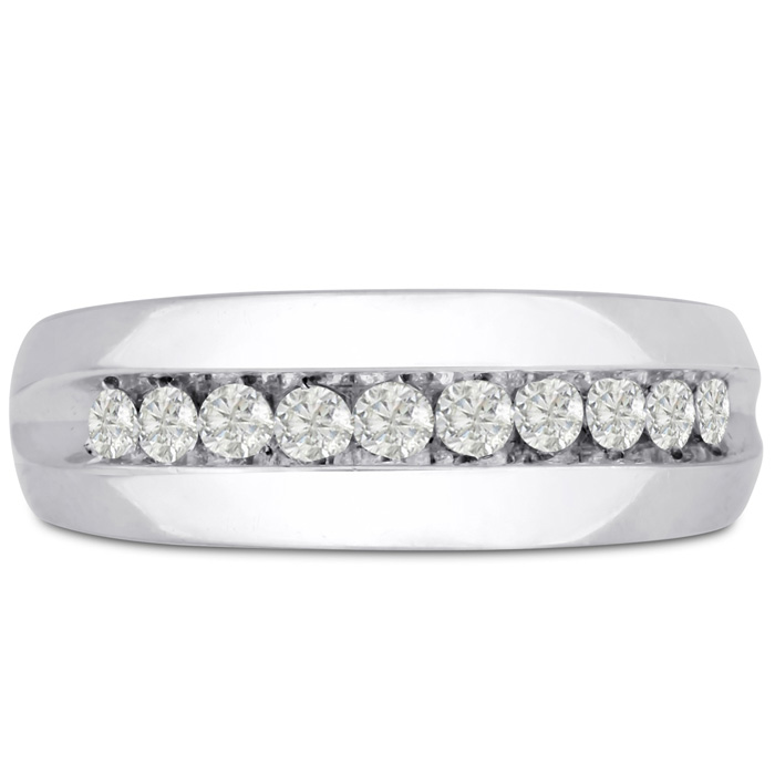 Men's 1/2 Carat Diamond Wedding Band in White Gold, -K, I1-I2, 7.80mm Wide by SuperJeweler