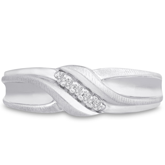 Men's 1/10 Carat Diamond Wedding Band in White Gold, -K, I1-I2, 6.35mm Wide by SuperJeweler