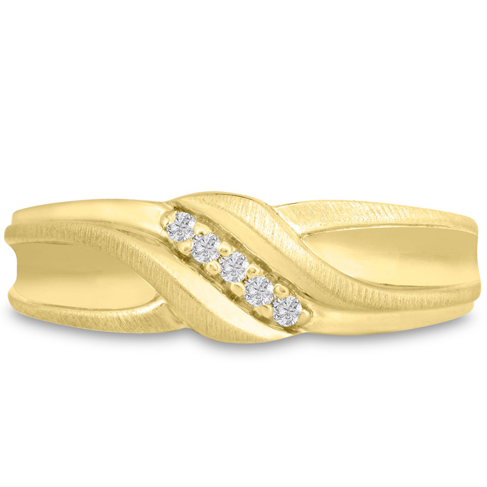 Men's 1/10 Carat Diamond Wedding Band in Yellow Gold, G-H Color, , 6.35mm Wide by SuperJeweler