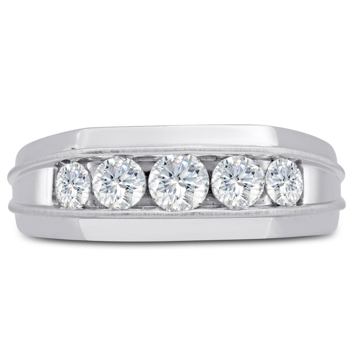 Men's 1 Carat 5 Diamond Wedding Band in 14K White Gold (  I1-I2) 