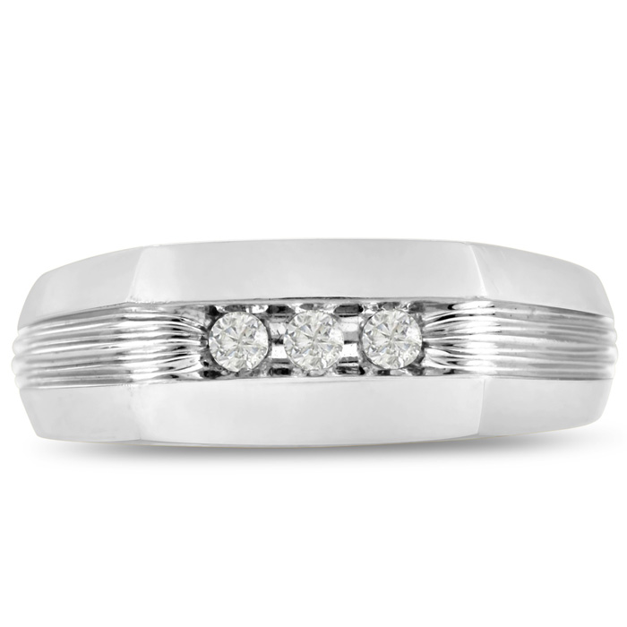 Men's 1/10 Carat Diamond Wedding Band in White Gold, G-H Color, , 7.66mm Wide by SuperJeweler