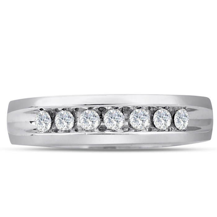 Men's 1/2 Carat Diamond Wedding Band in White Gold, -K, I1-I2, 5.66mm Wide by SuperJeweler