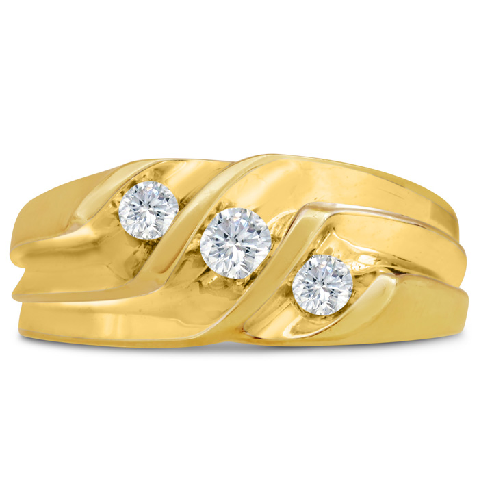 Men's 1/2 Carat Diamond Wedding Band in Yellow Gold, -K, I1-I2, 9.40mm Wide by SuperJeweler