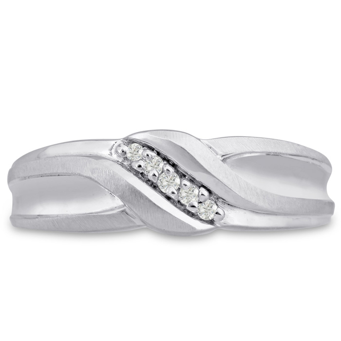 Men's 1/10 Carat Diamond Wedding Band in White Gold, -K, I1-I2, 7.25mm Wide by SuperJeweler