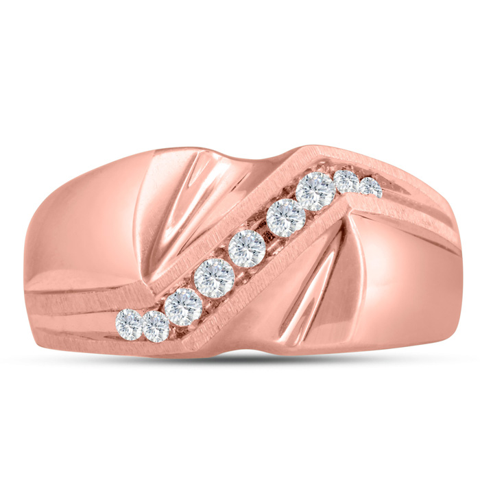 Men's 1/4 Carat Diamond Wedding Band in Rose Gold, -K, I1-I2, 9.57mm Wide by SuperJeweler