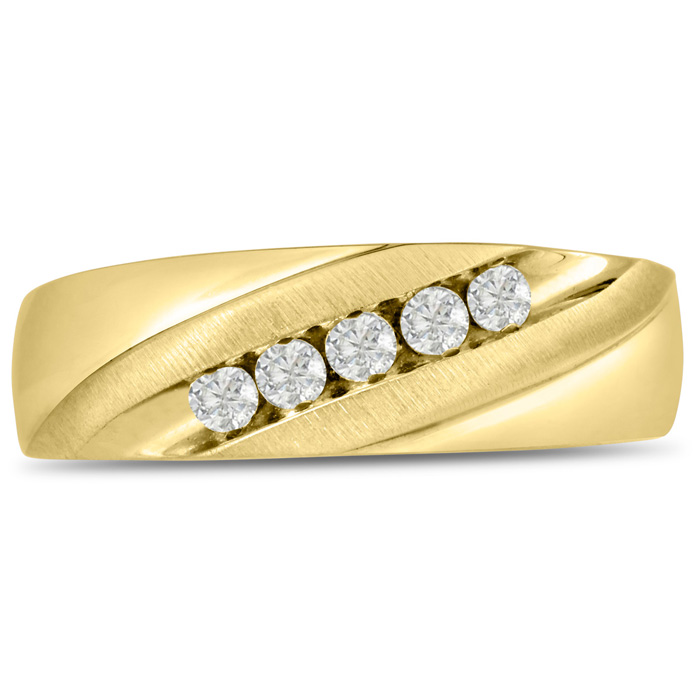 Men's 1/4 Carat Diamond Wedding Band in Yellow Gold, -K, I1-I2, 6.89mm Wide by SuperJeweler