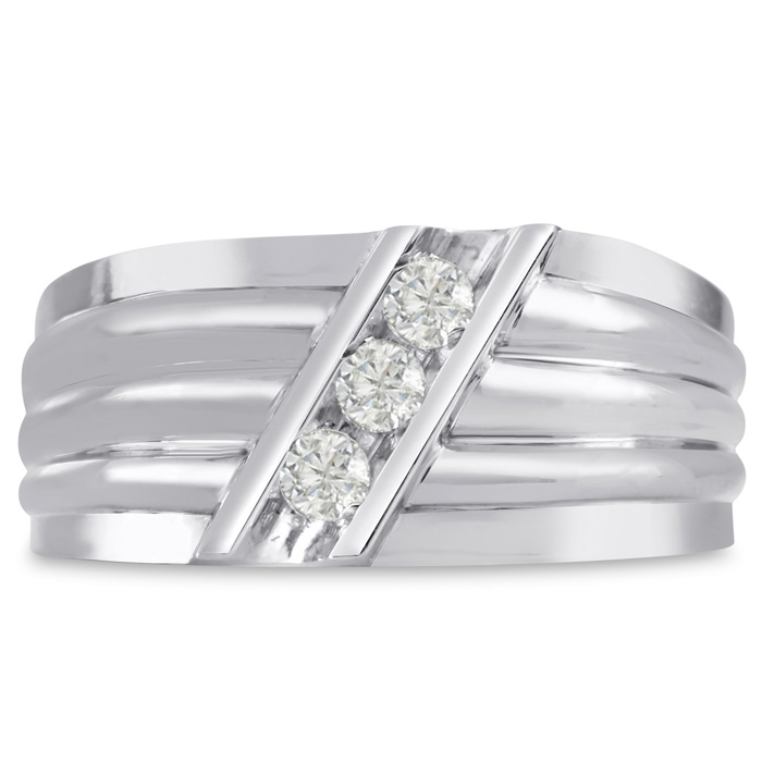 Men's 1/4 Carat Diamond Wedding Band in White Gold, -K, I1-I2, 10.20mm Wide by SuperJeweler